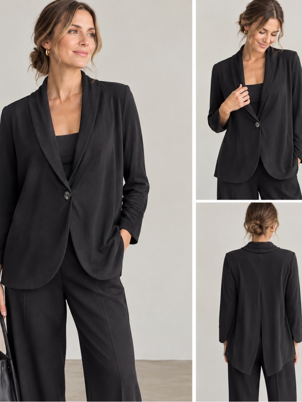 Sympli Black Shawl-Collar Single-Button Blazer Jacket Size 8 Minimalist Career